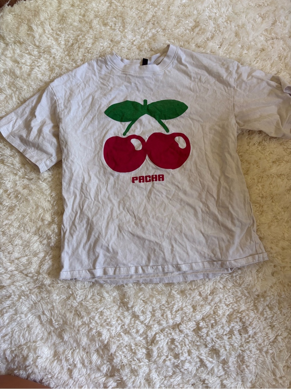 H&M White Tee with Red Cherry Graphic and Green Leaves